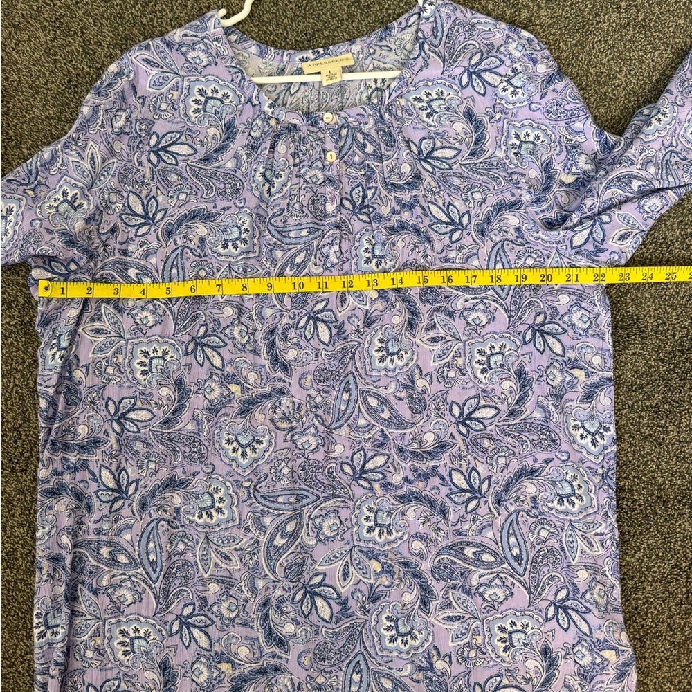 Appleseed Women's Lavender Purple Paisley Long Sleeve Half Button Up Sz Large - Picture 12 of 12